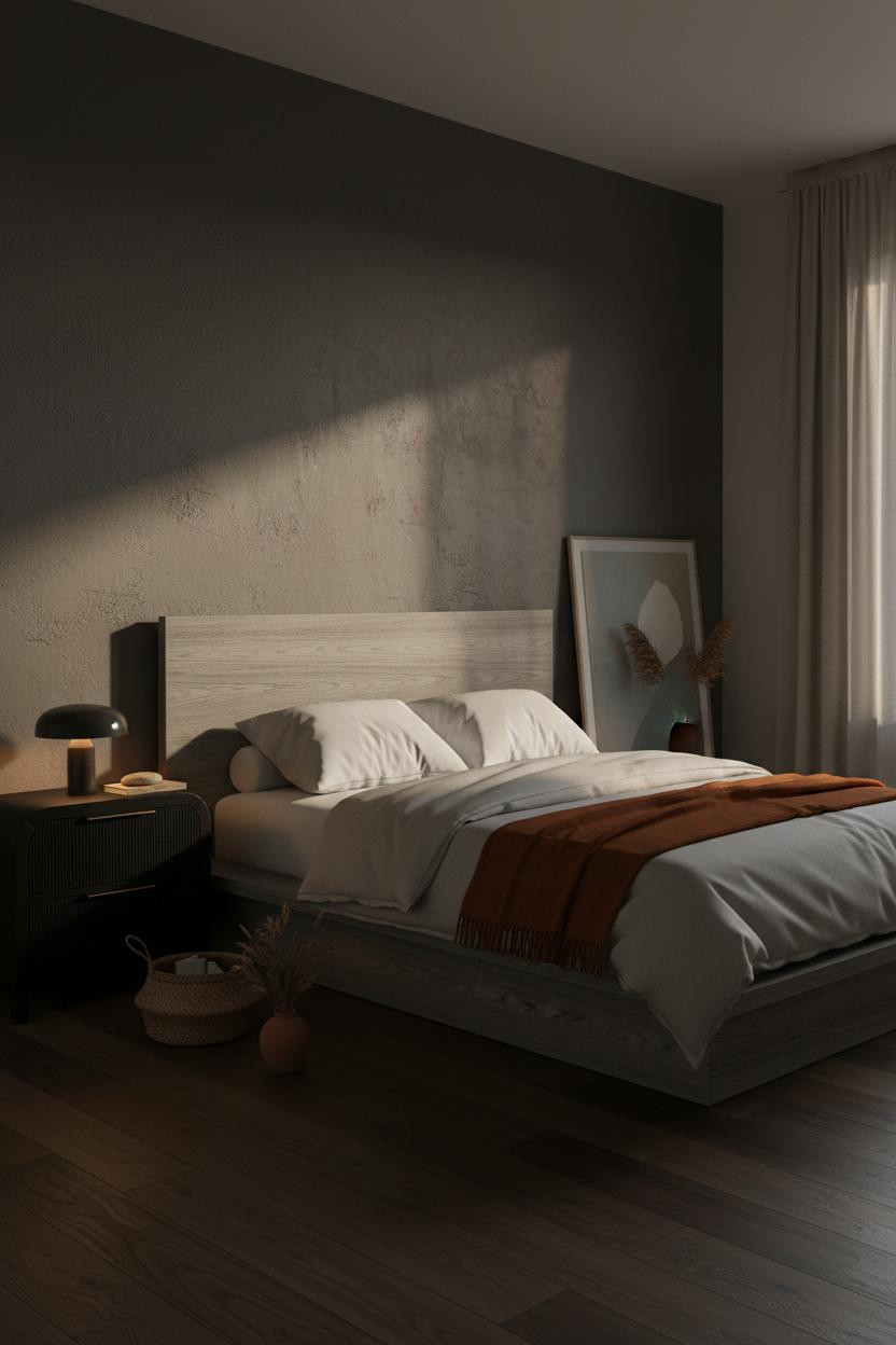 Dark Neutral Bedroom Moody Minimalist Charcoal