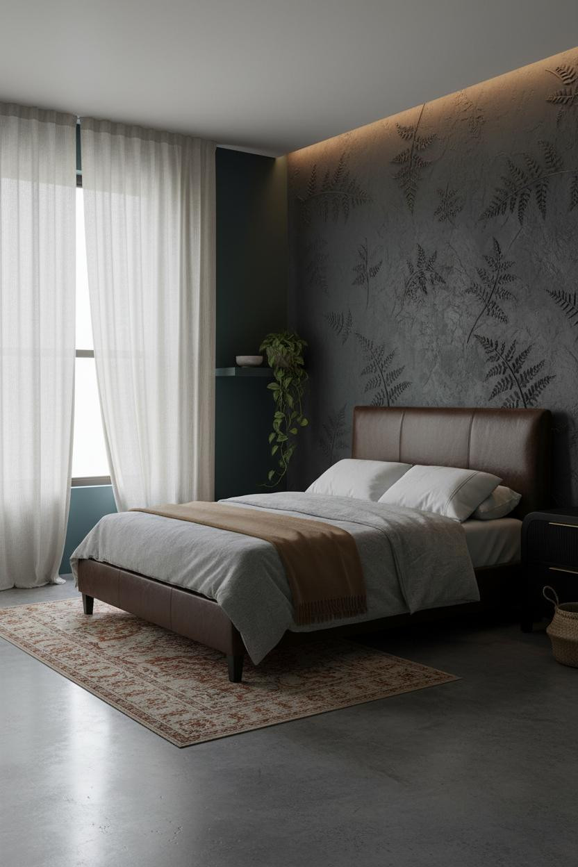 Dark Romantic Bedroom Botanical Headwall
