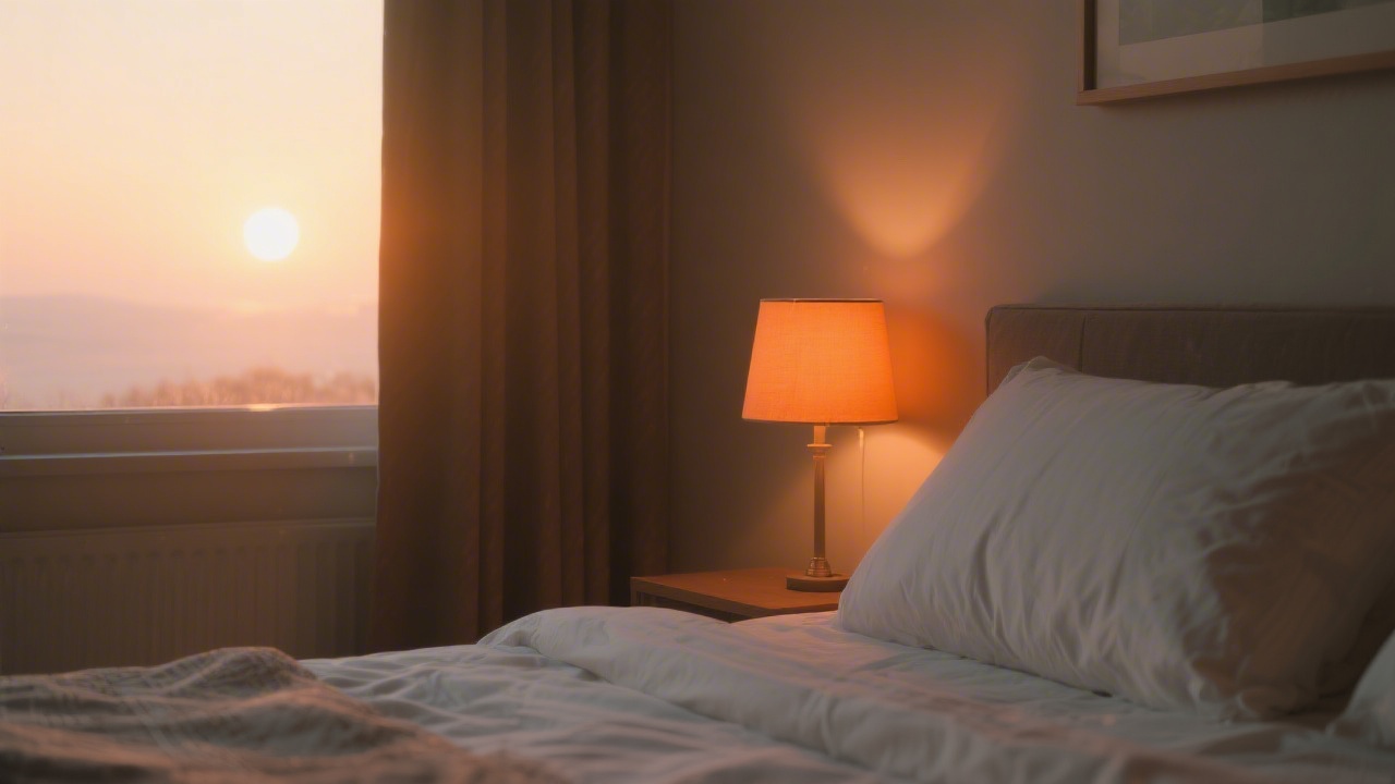 Dawn simulator alarm clock gradually lighting bedroom before wake time