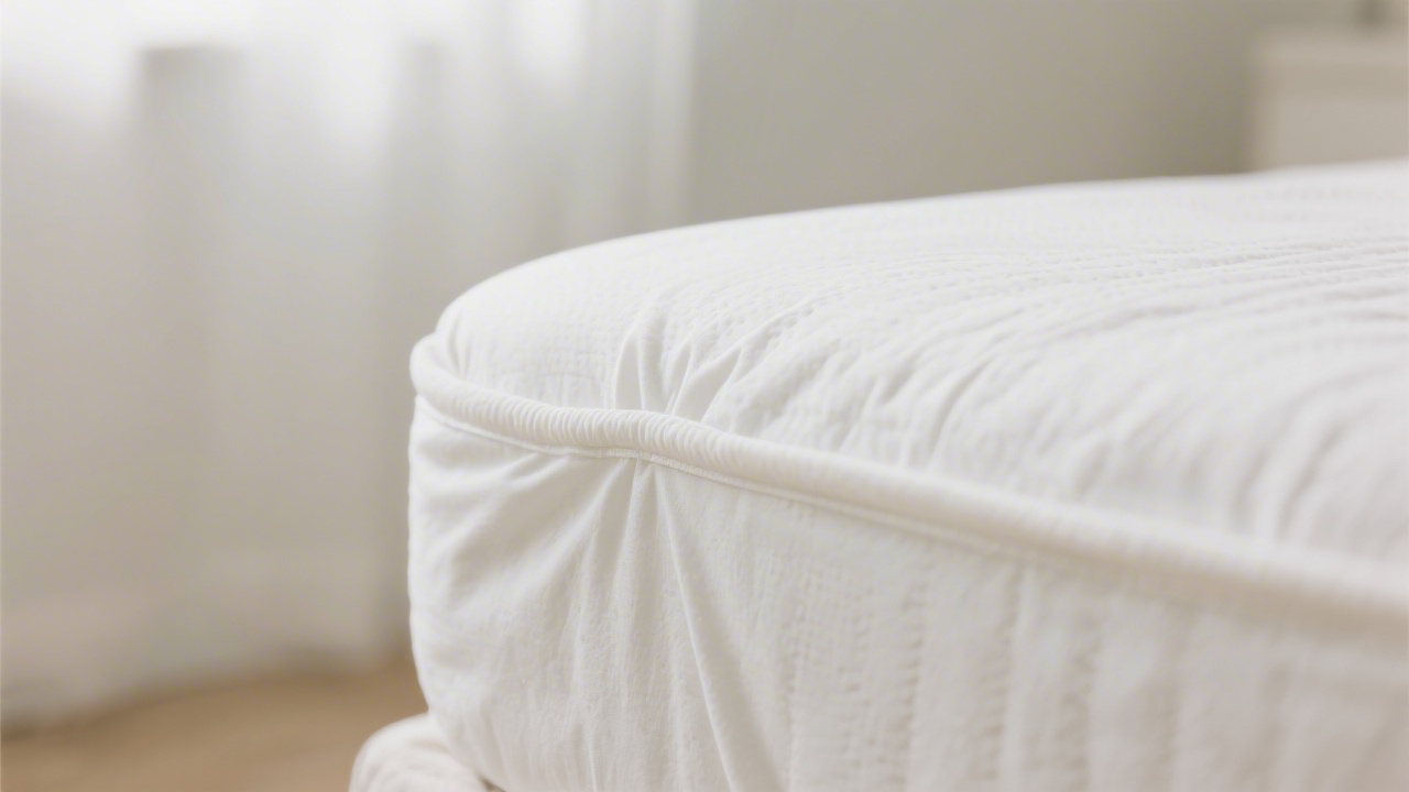 Fitted sheet corner being placed on a deep mattress