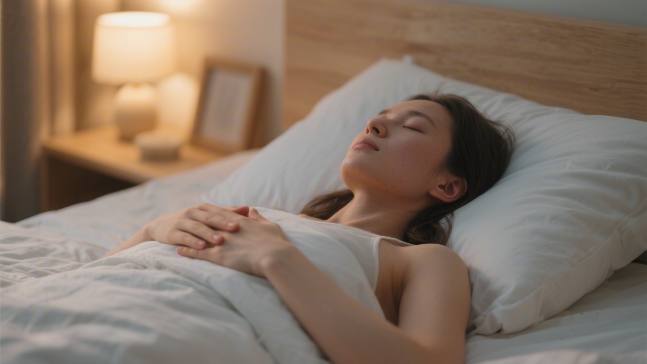 Person practicing diaphragmatic belly breathing before sleep