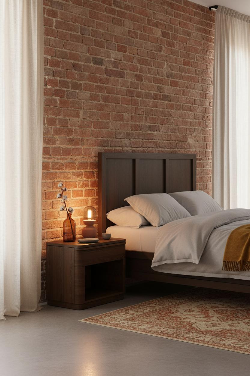 Earth Tone Bedroom Exposed Brick Warm Neutral