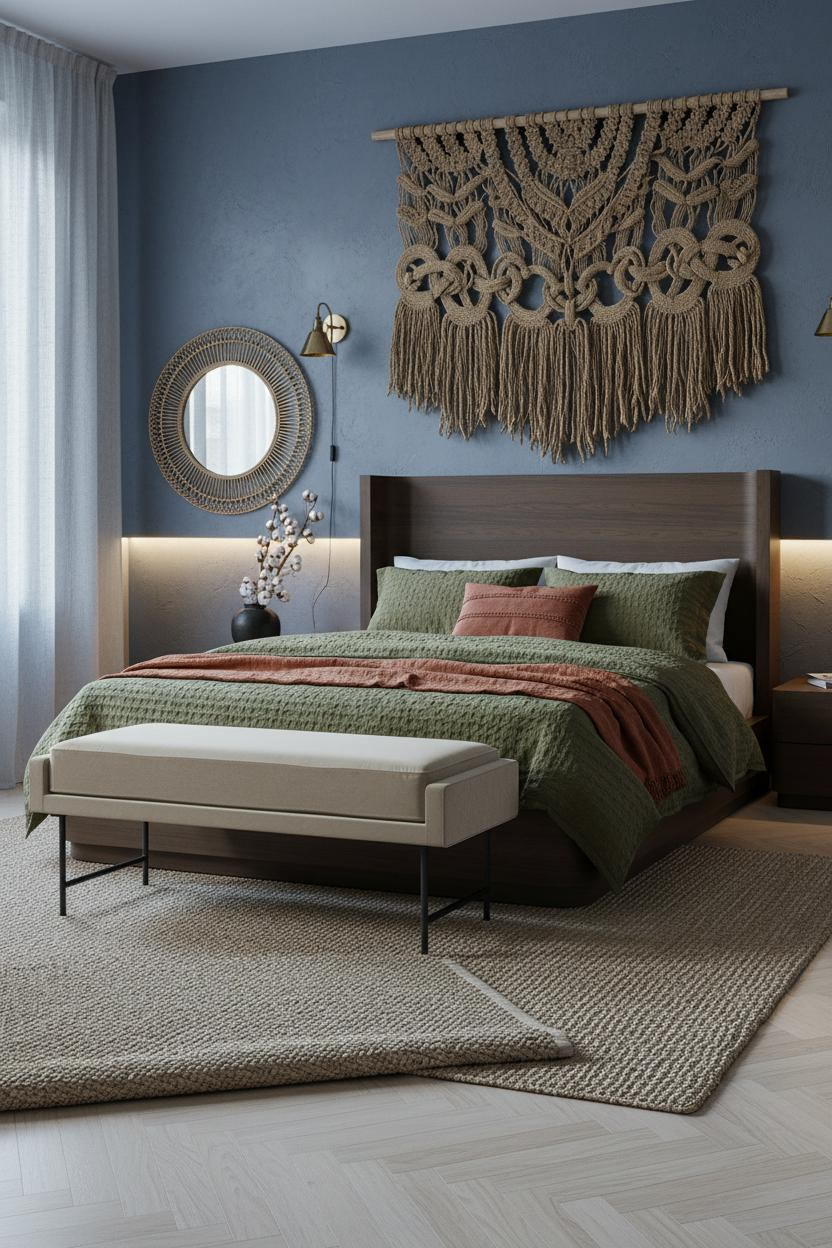 Earthy Boho Bedroom Jute Wall Hanging