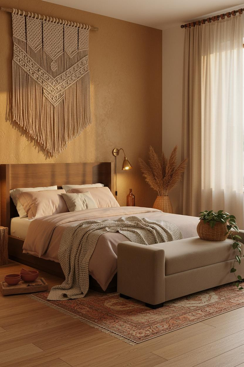 Earthy Boho Bedroom Macrame Wall Hanging