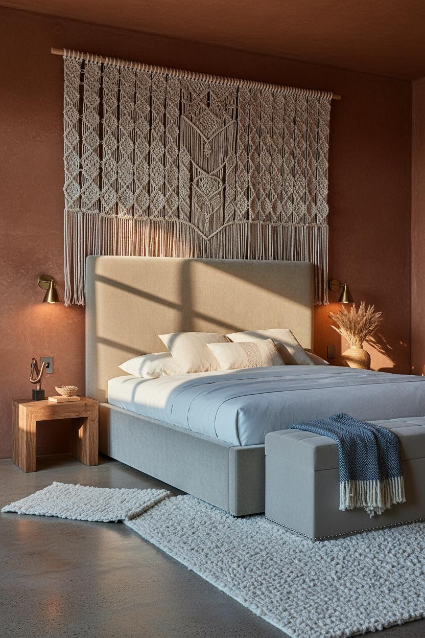 Earthy Boho Bedroom Macrame Wall