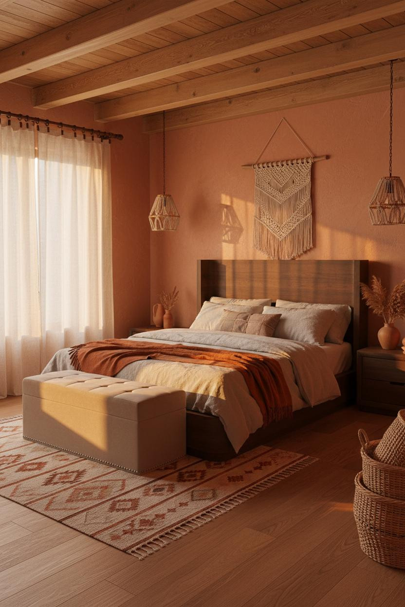 Earthy Boho Bedroom Moroccan Golden Light