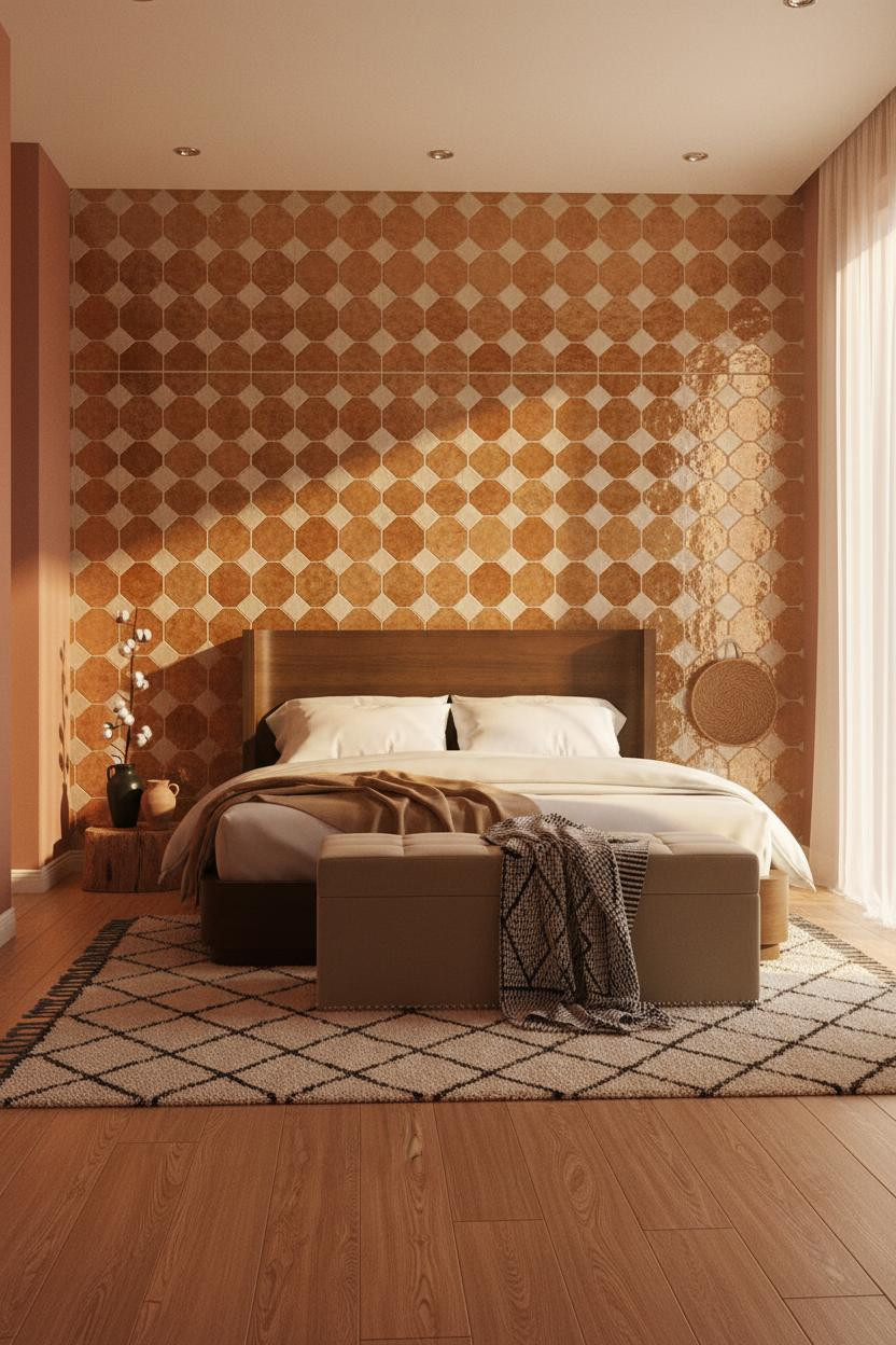 Earthy Boho Bedroom Moroccan Tile Accent