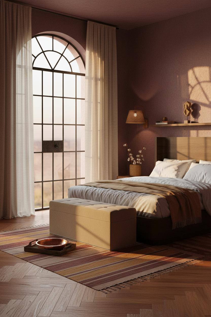 Earthy Boho Bedroom Plaster Walls Natural Light