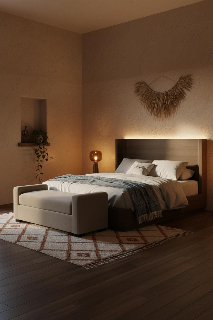 Earthy Boho Bedroom Warm Clay Walls