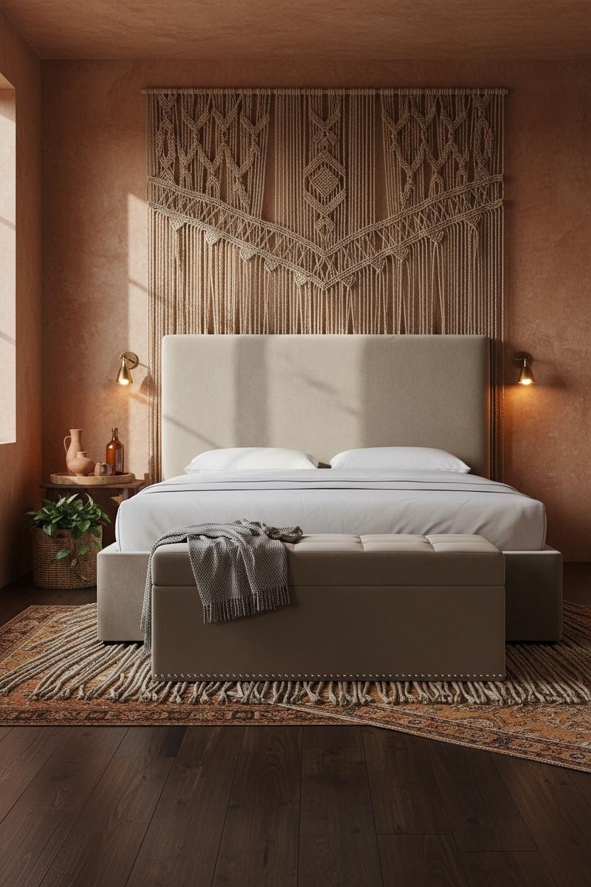 Earthy Boho Bedroom Warm Sisal Wall