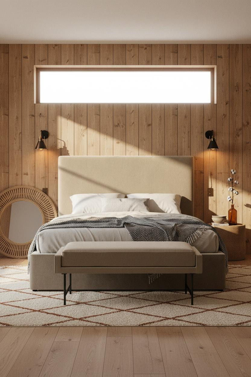 Earthy Boho Bedroom Wood Feature Wall