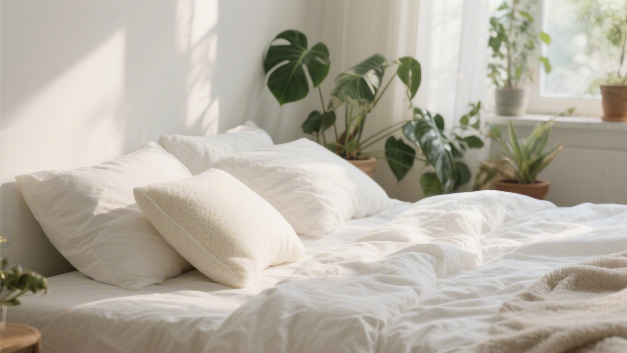 Eco-friendly natural organic pillows on white linen