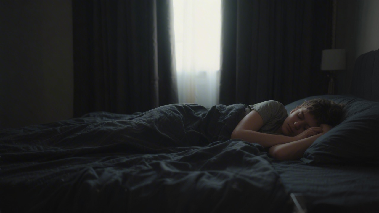 Person oversleeping in dark bedroom representing effects of sleeping too much