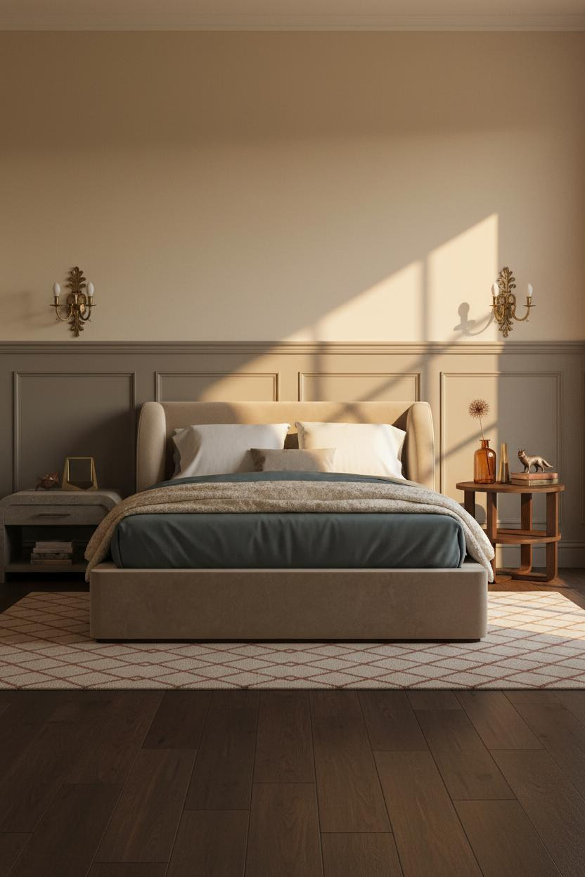 English Bedroom Classic Wainscoting Walnut Floor
