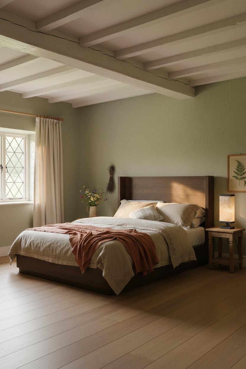 English Cottage Bedroom Whitewashed Beams