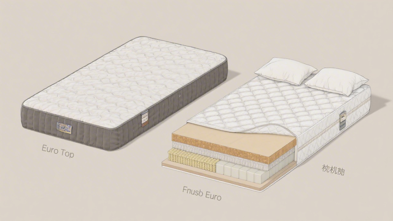 Side-by-side comparison of euro top versus pillow top mattress cross-sections