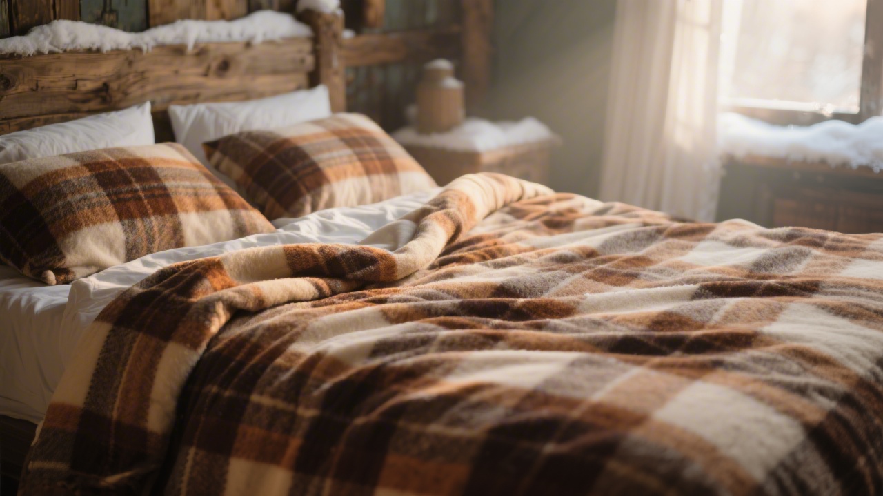 Cozy warm flannel sheets on a winter bedroom bed