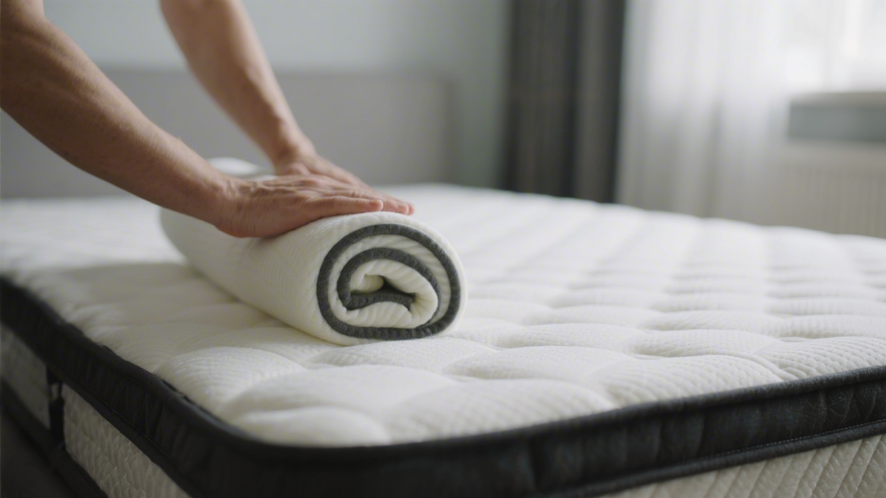 Memory foam mattress being folded to show flexibility