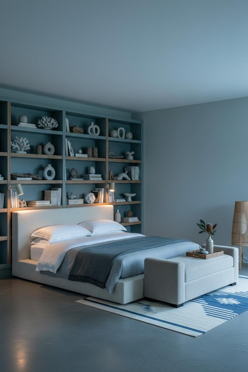 Green Coastal Bedroom Sage Blue Shelving