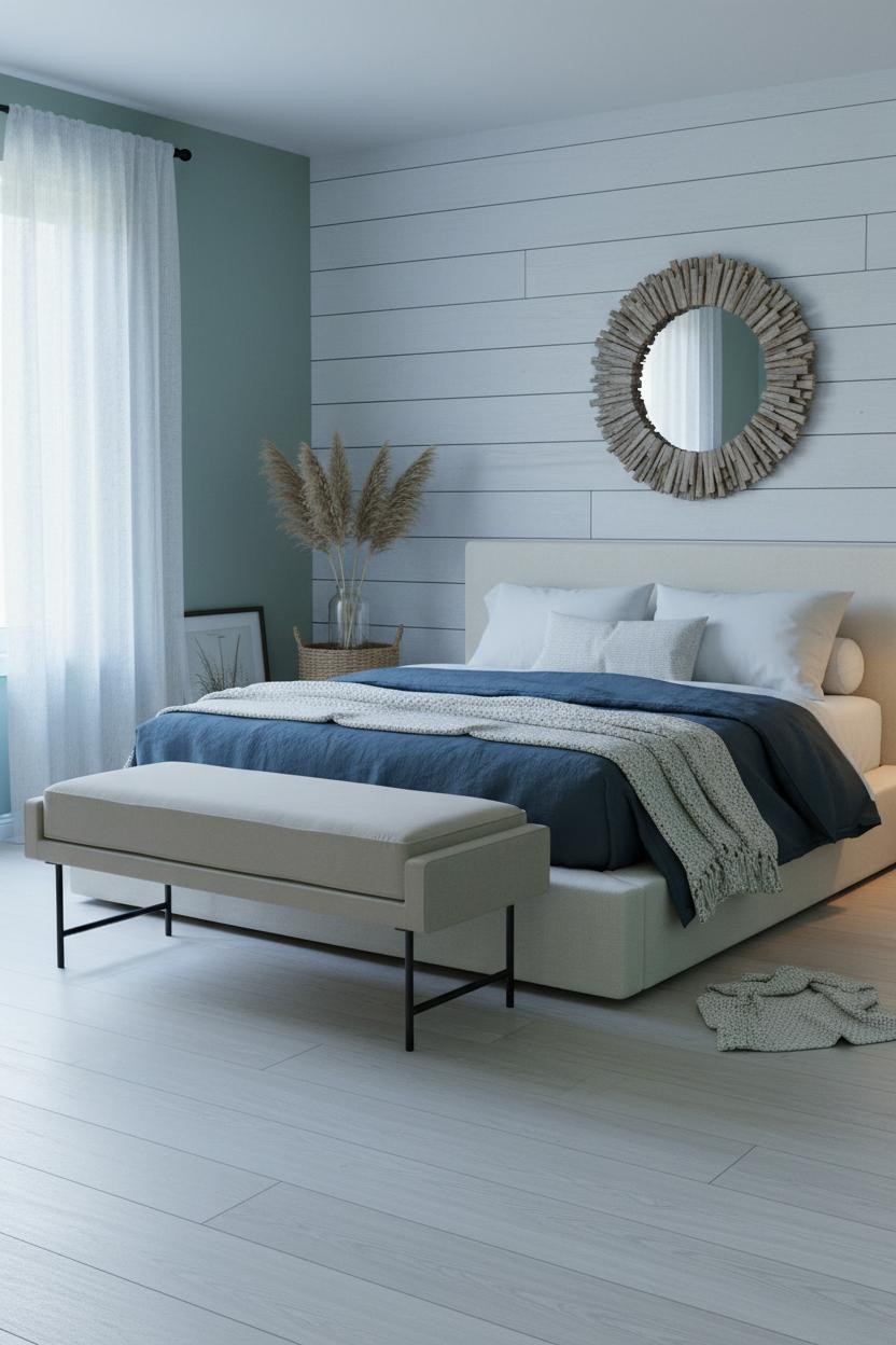 Green Coastal Bedroom Shiplap Sage
