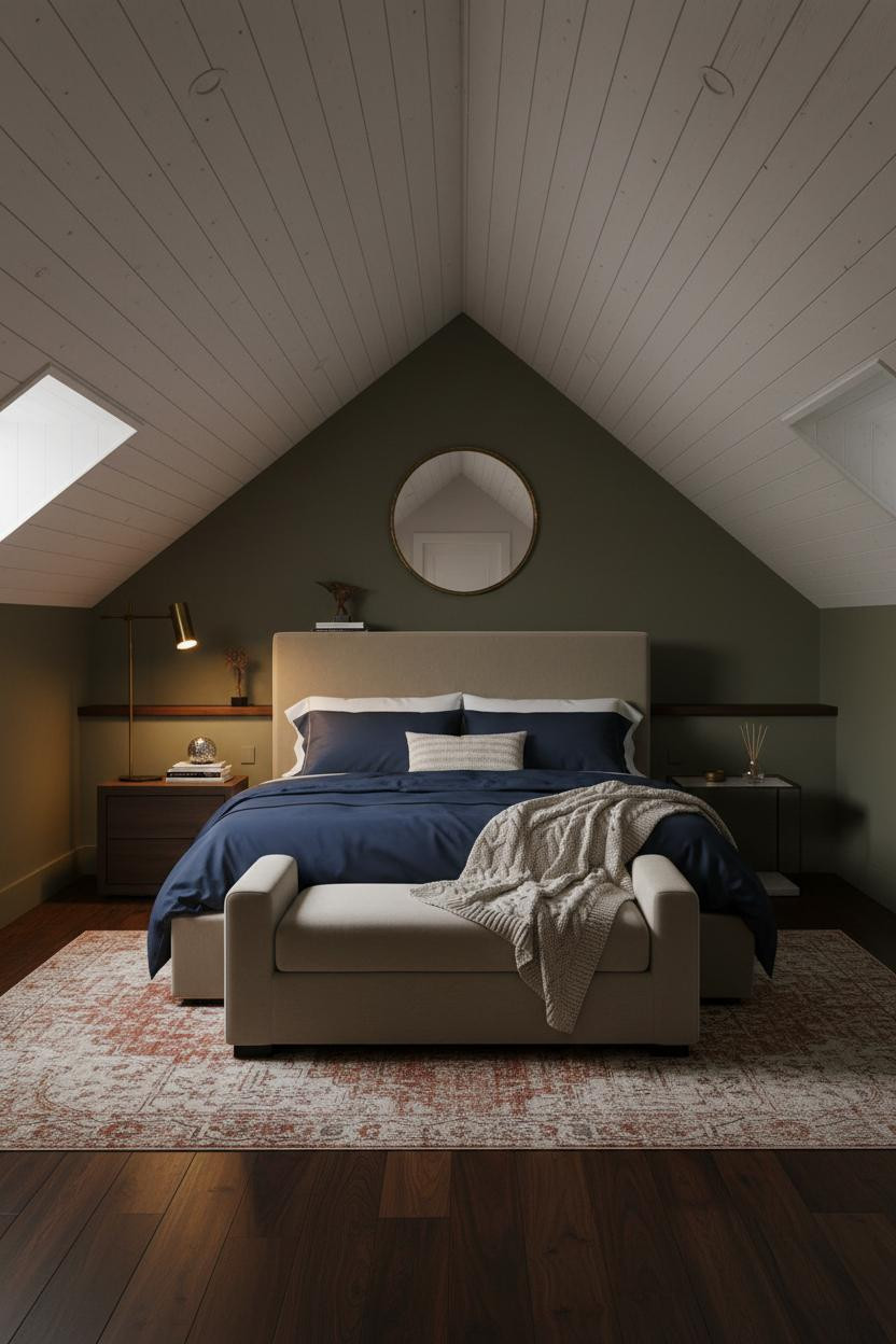 Green Neutral Attic Bedroom Design