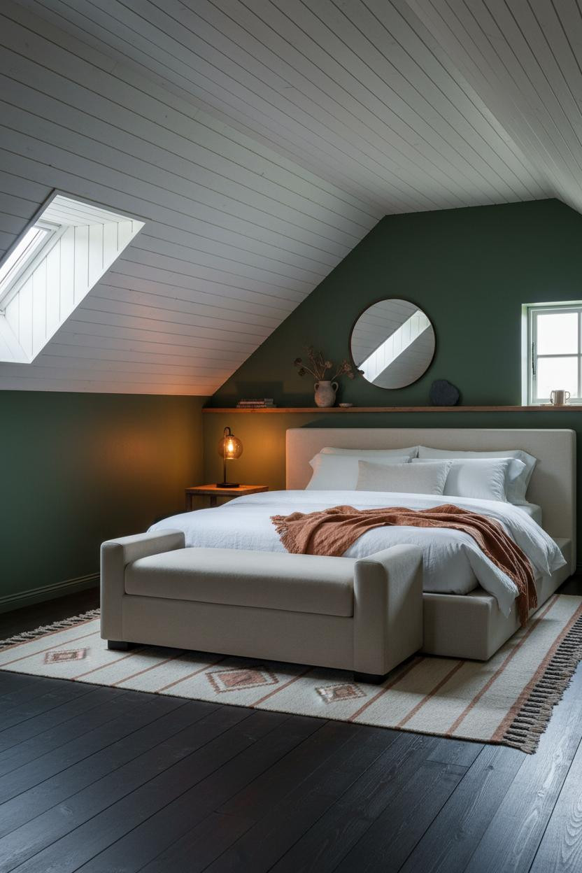 Green Neutral Attic Bedroom Scandi Farmhouse
