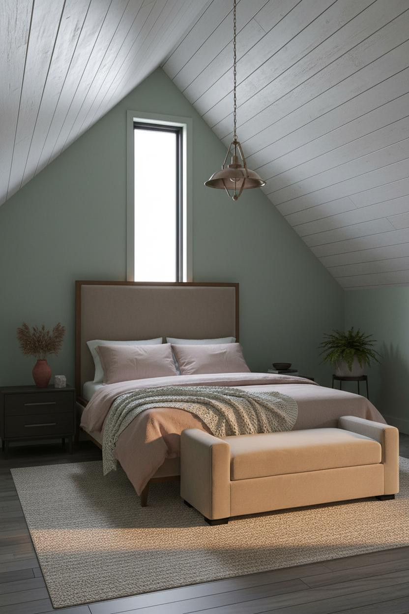Green Neutral Bedroom Attic Sage Shiplap
