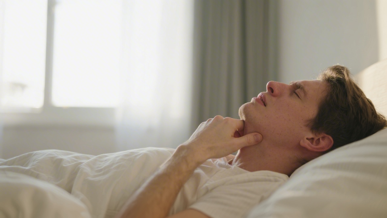 Person experiencing jaw pain from nighttime teeth grinding