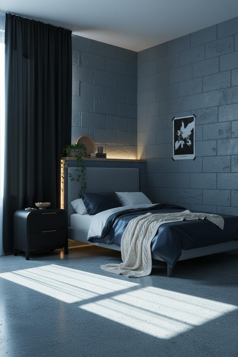 Grunge Bedroom Concrete Wall Blue Light