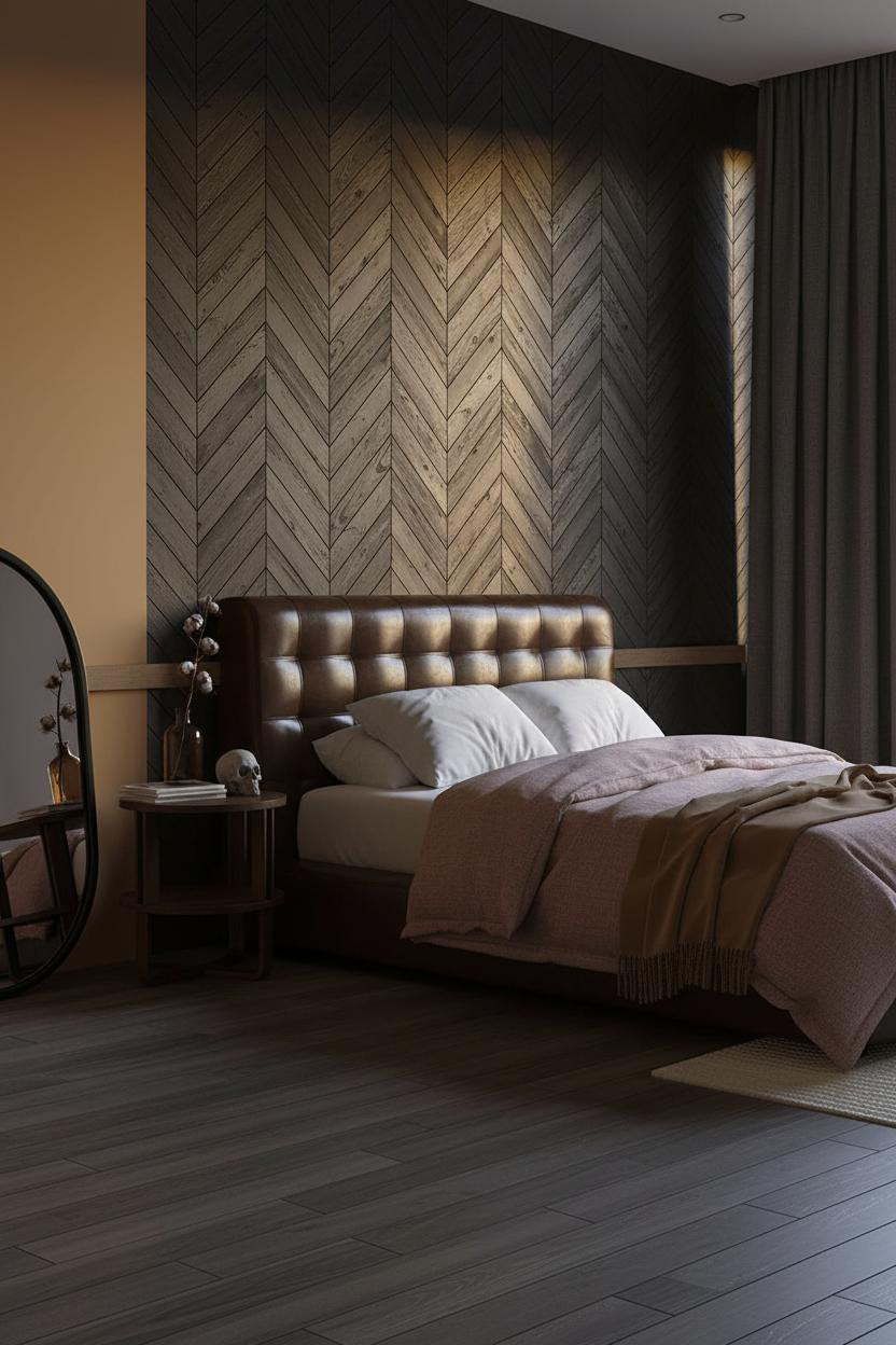 Grunge Bedroom Indie Herringbone Wall