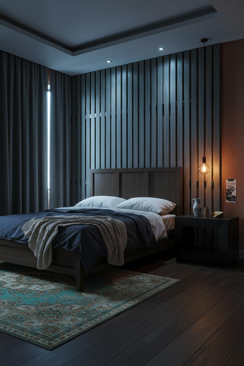 Grunge Bedroom Industrial Slat Walls Dark
