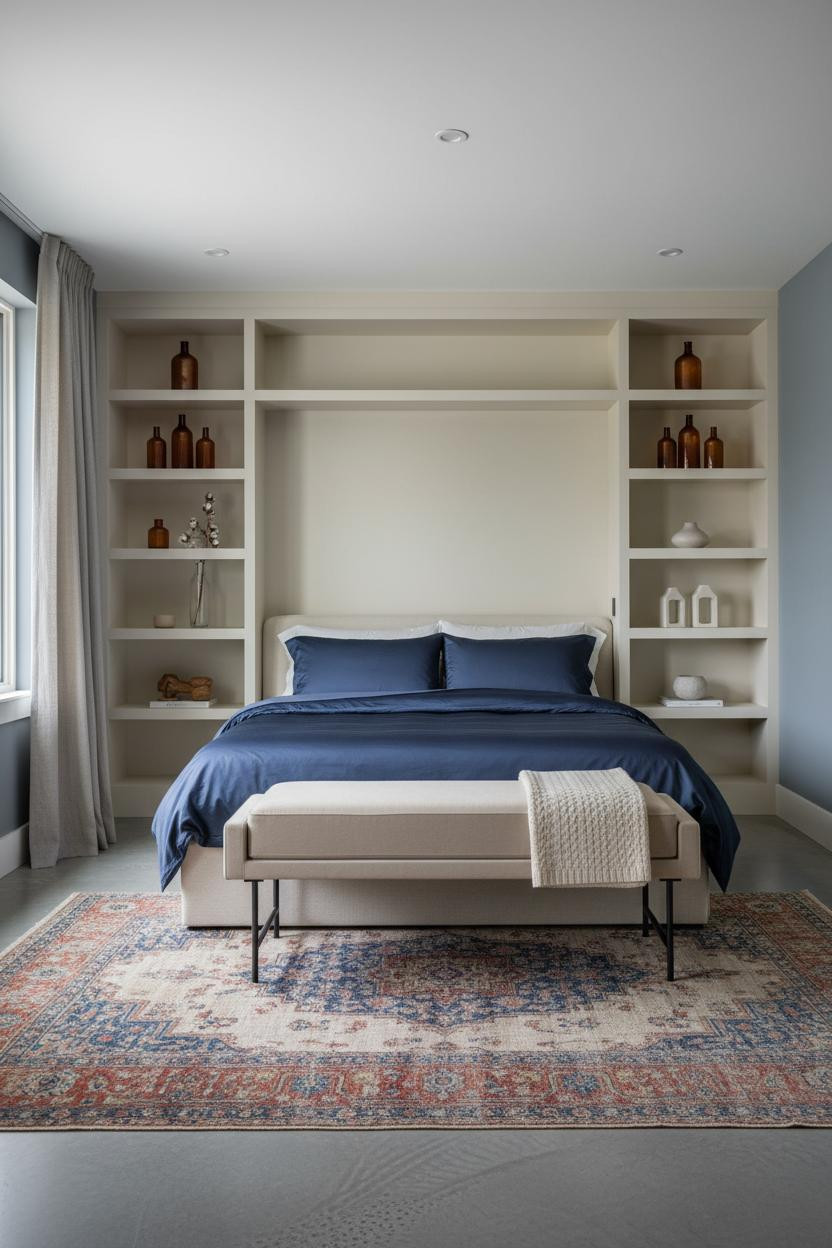 Guest Bedroom Farmhouse Built In Shelving
