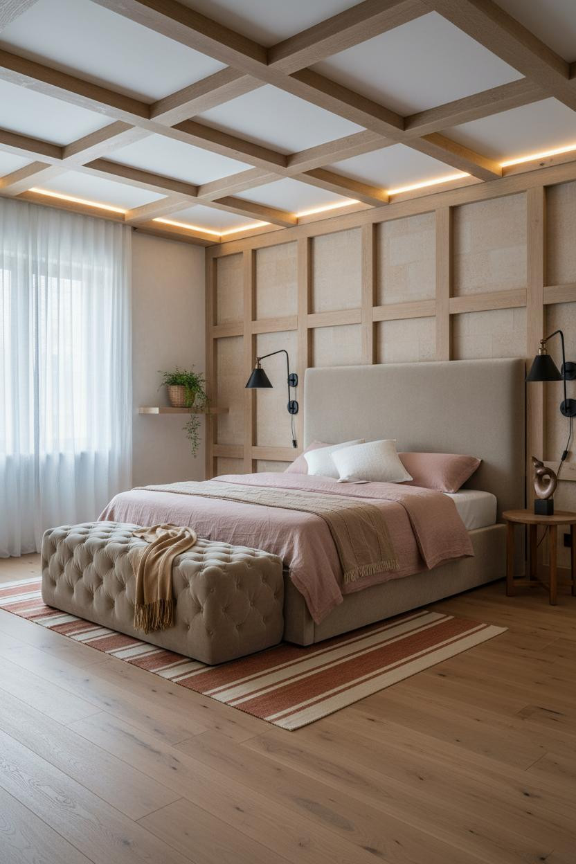 Guest Bedroom Farmhouse Coffered Ceiling