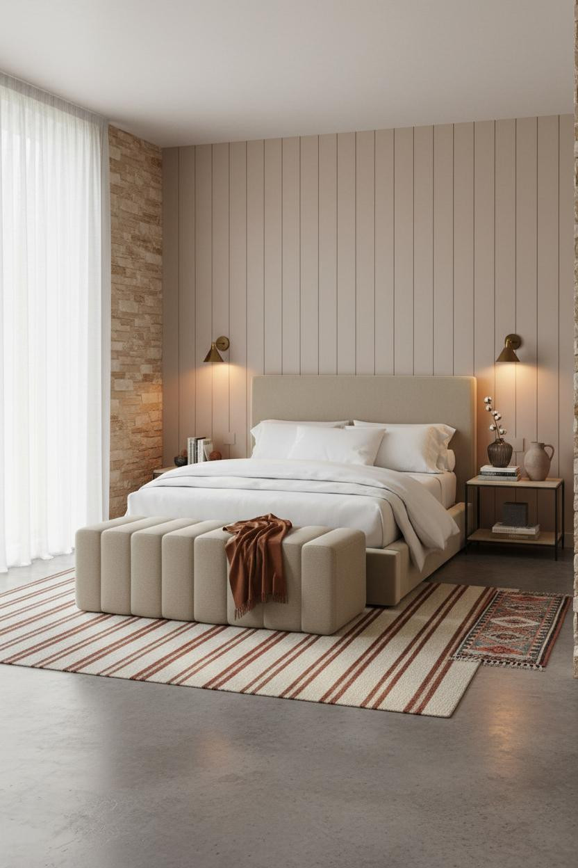 Guest Bedroom Farmhouse Paneling Warm Lighting