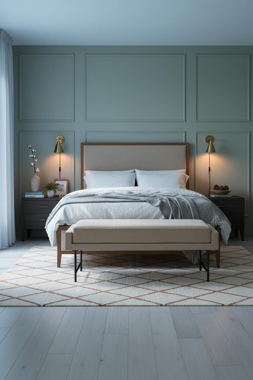 Guest Bedroom Modern Farmhouse Sage Wainscoting