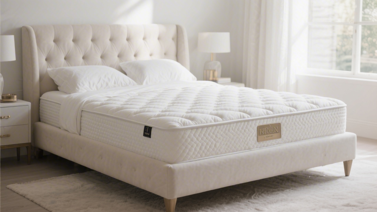 Helix Elite luxury hybrid mattress with tufted cover in bright bedroom