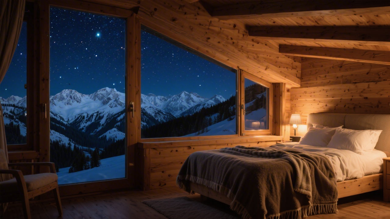 Mountain cabin bedroom with alpine views for high altitude sleeping