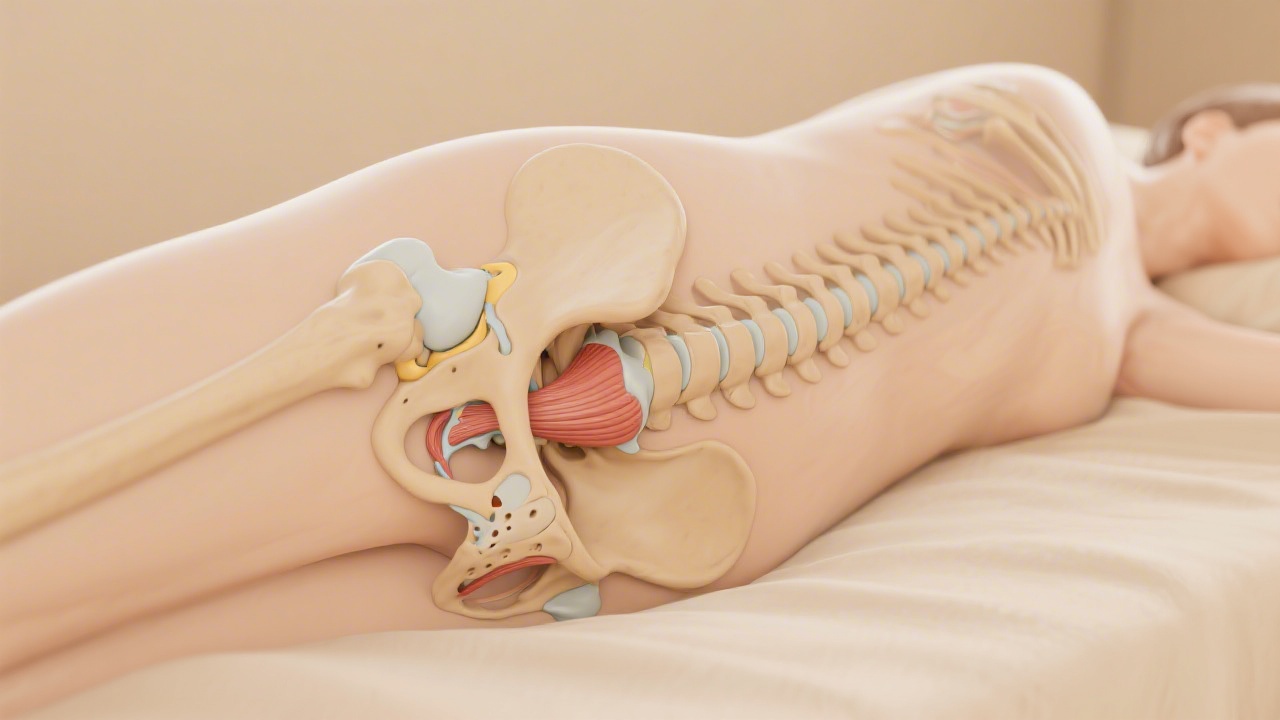 Hip alignment illustration showing sacroiliac joint position during sleep