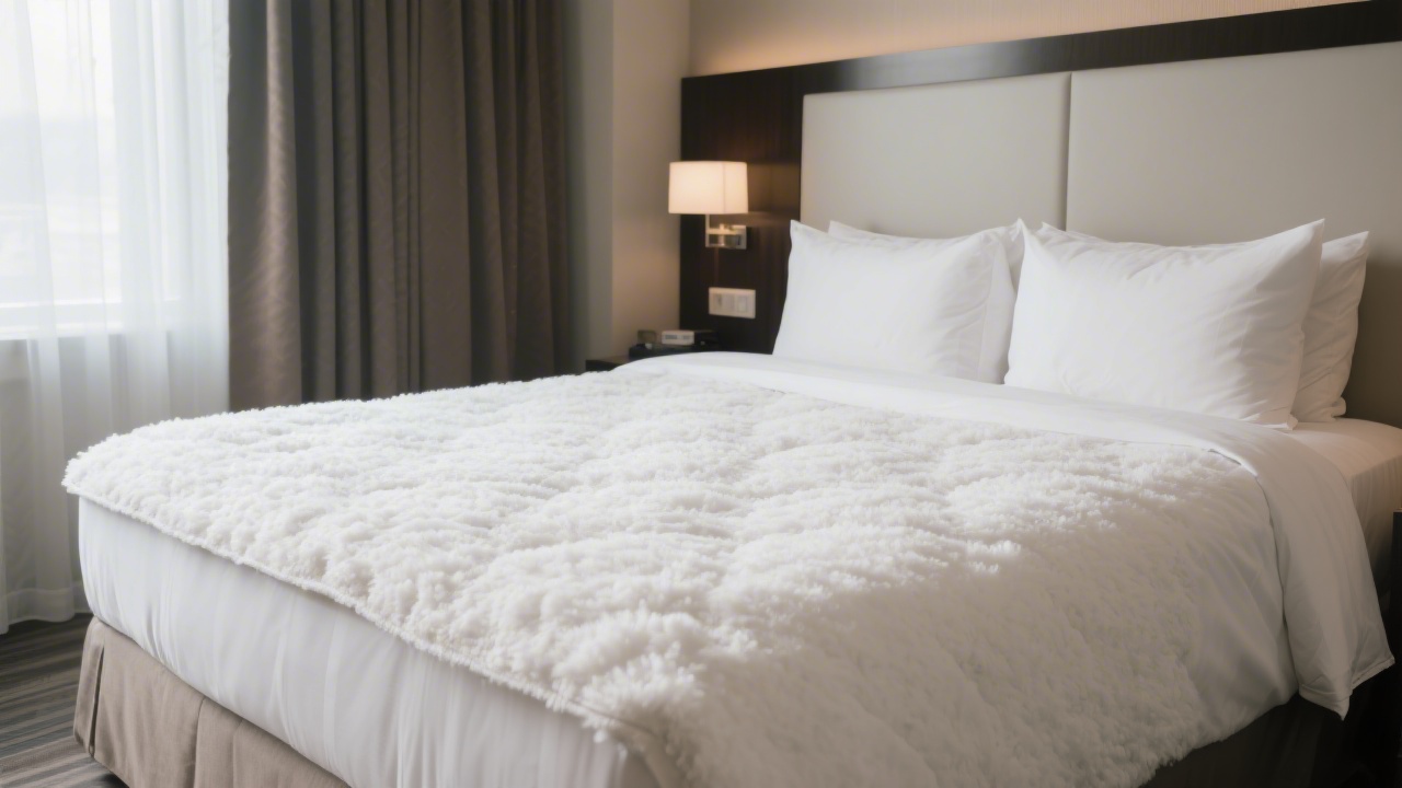 Hotel-quality featherbed mattress topper on a luxury hotel bed