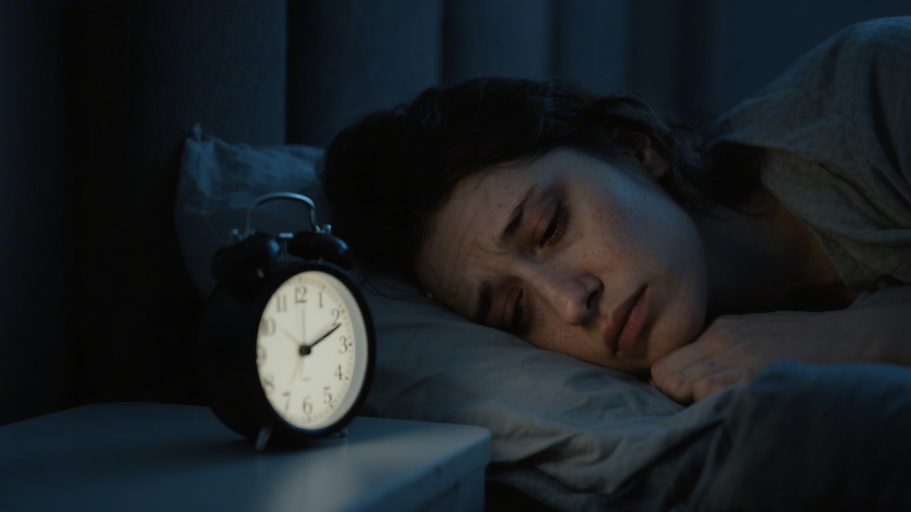 Exhausted person awake at 3am suffering from severe sleep deprivation