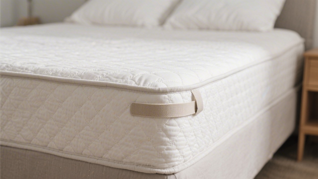 Mattress topper secured with corner strap to prevent sliding