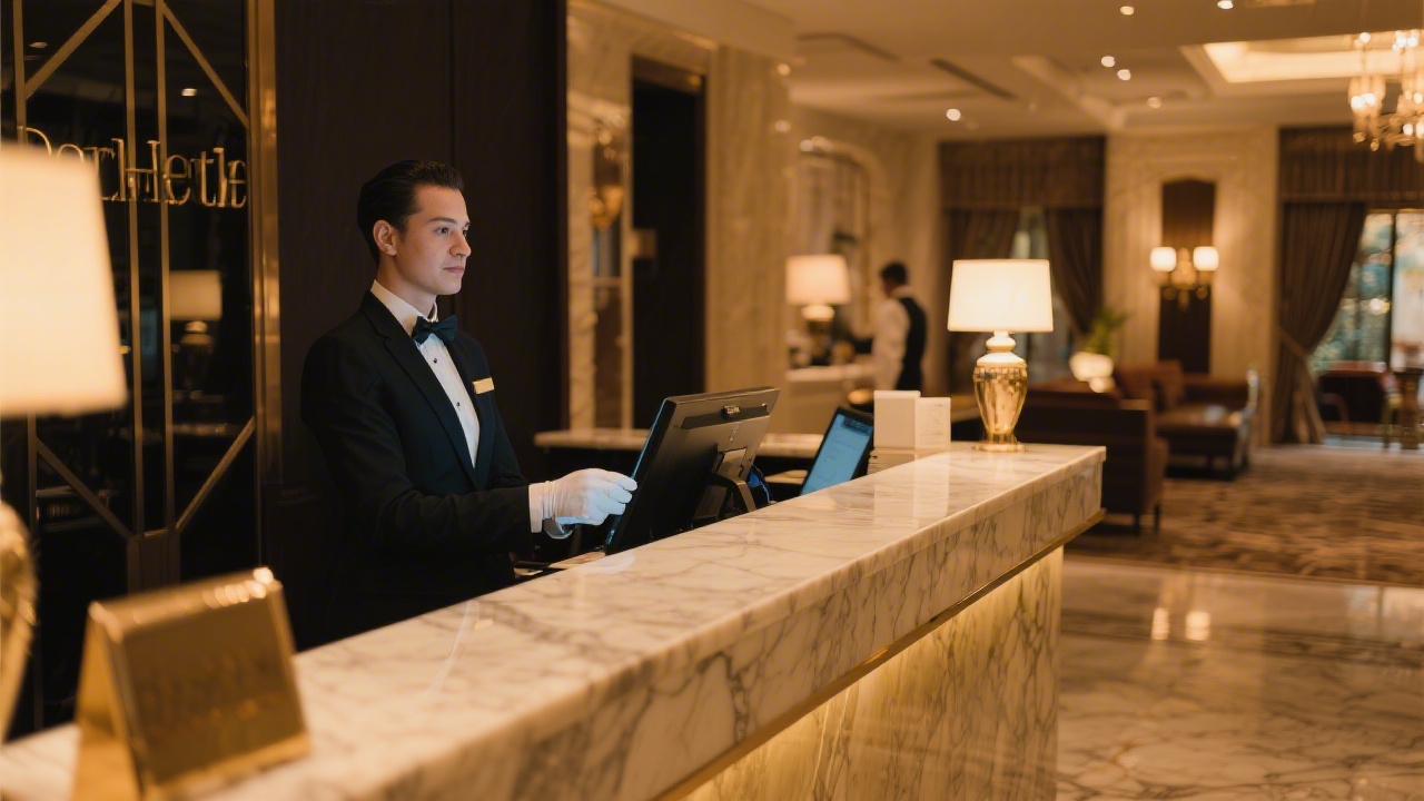 Hotel front desk check-in for room upgrade request