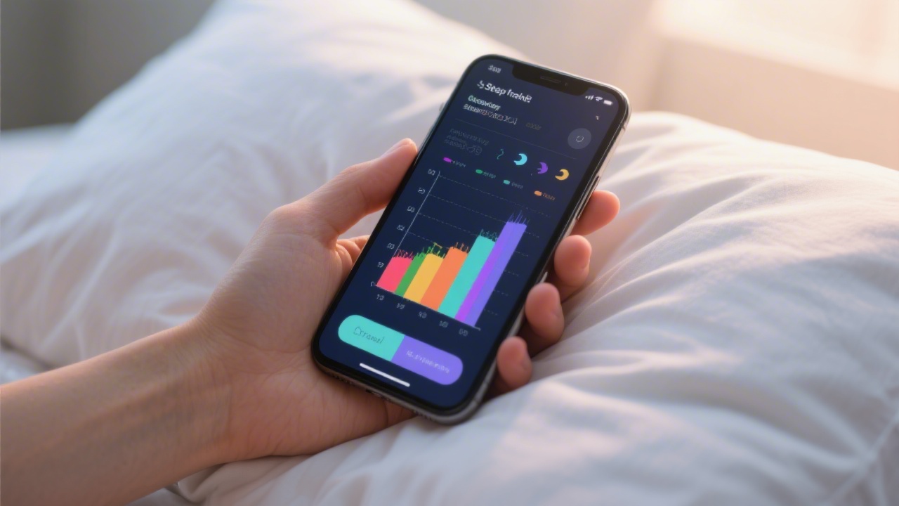 Smartphone showing sleep tracking app data in the morning
