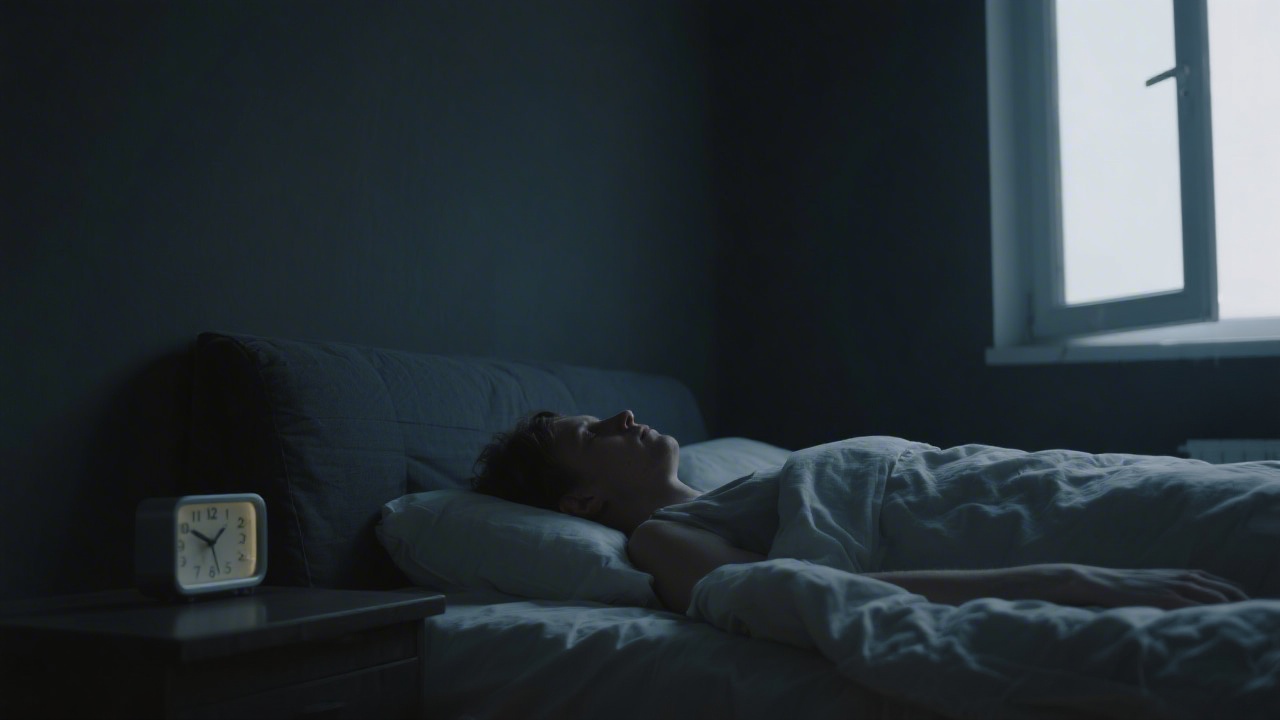 Person lying awake with insomnia at 3am staring at the ceiling