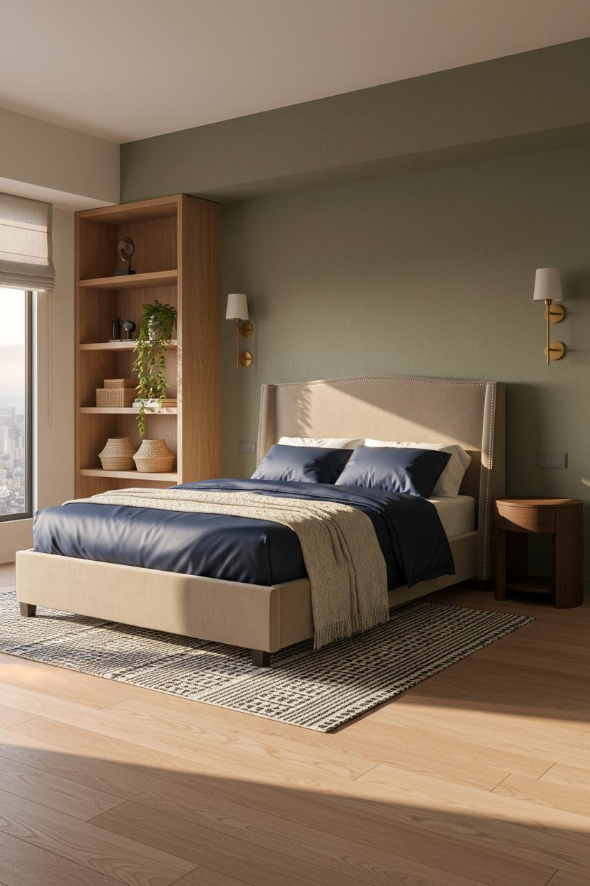 Japanese Studio Apartment Hinoki Shelving