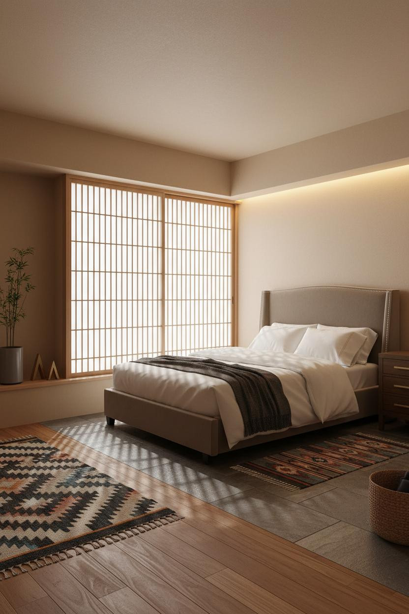 Japanese Studio Apartment Minimal Lattice Screen