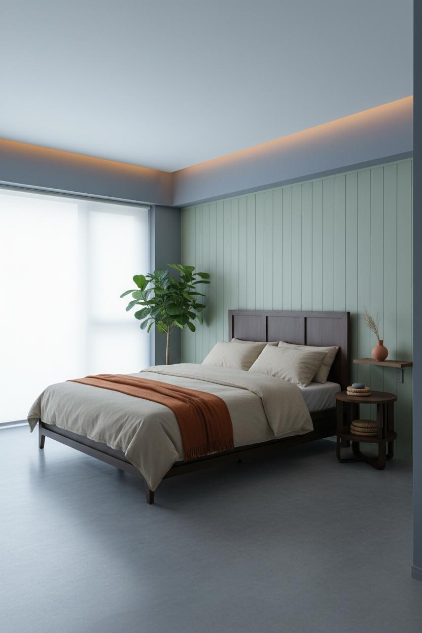 Japanese Studio Apartment Minimal Sage Walls