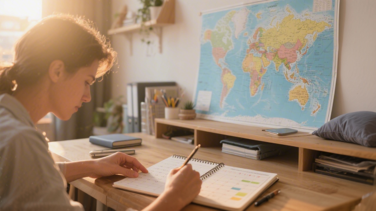 Traveler planning jet lag prevention protocol before flying