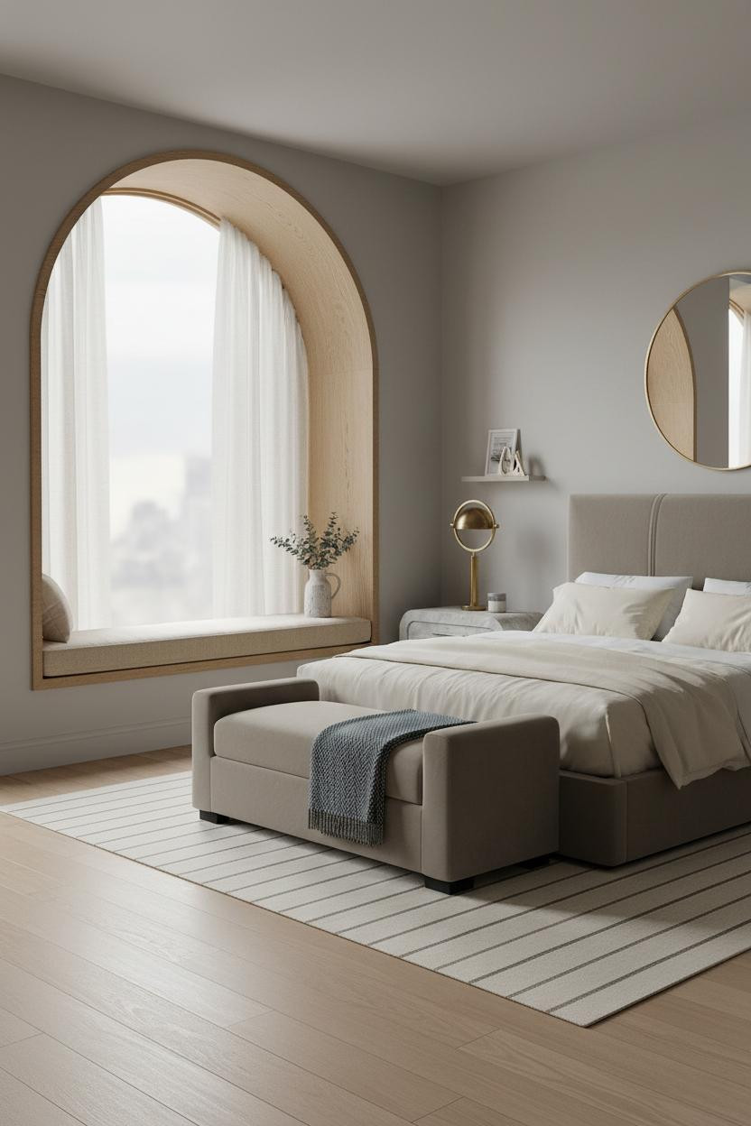 King Bedroom Arched Window Seat