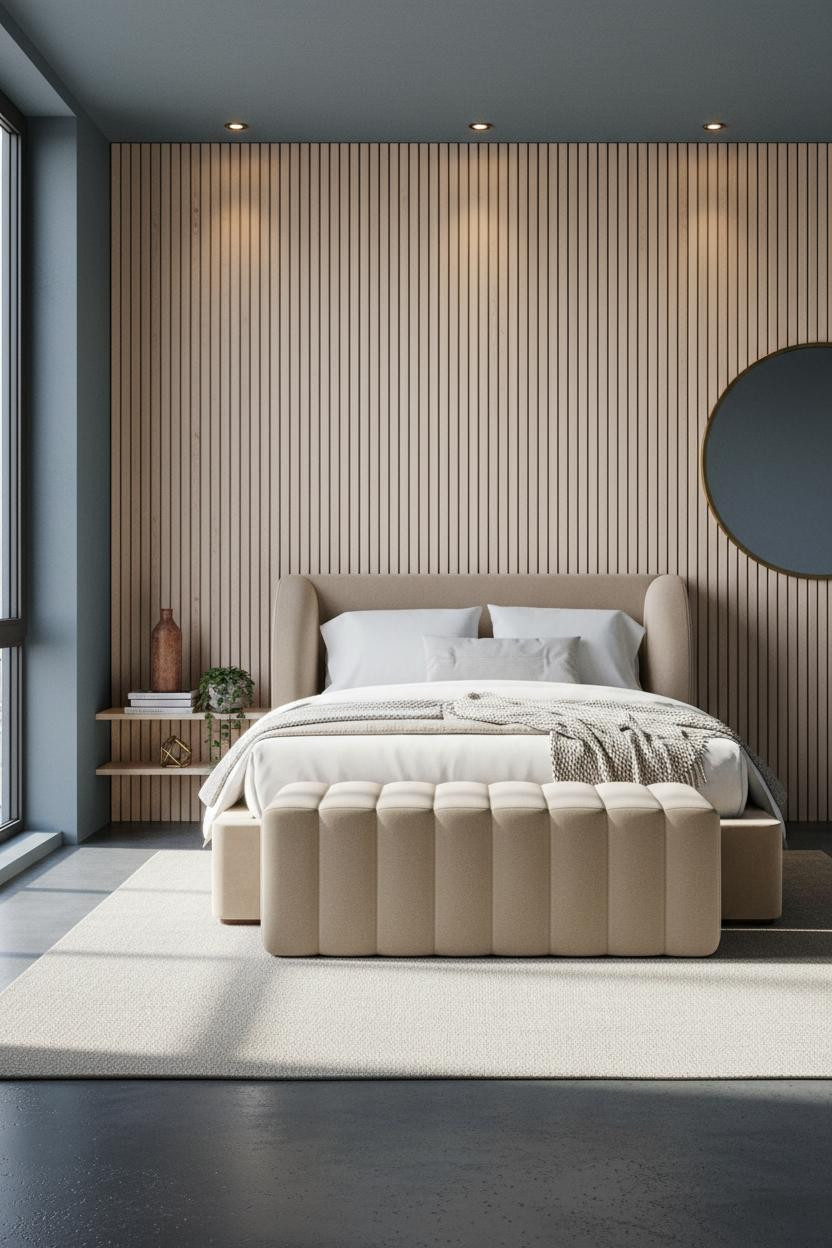 King Bedroom Slatted Wood Wall